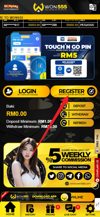 Step 1 - Register at WON555 Casino - Part 1