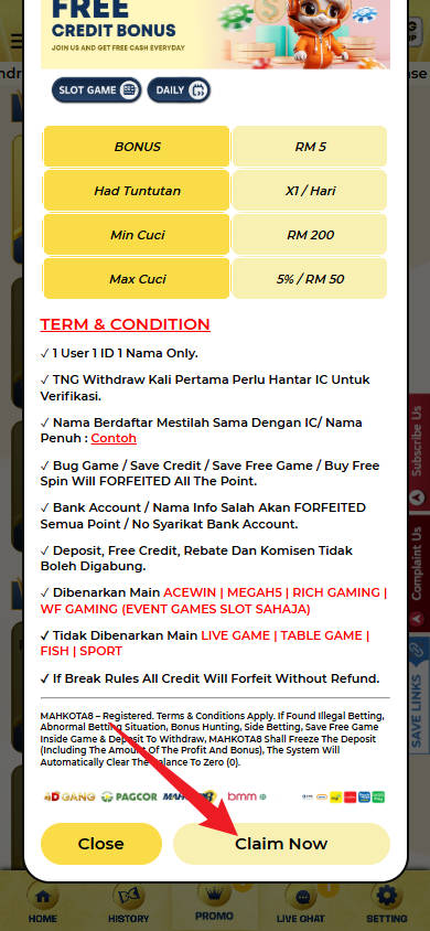 Step 3 - Register at Mahkota8 Casino - Free Credit 365 - Part 2