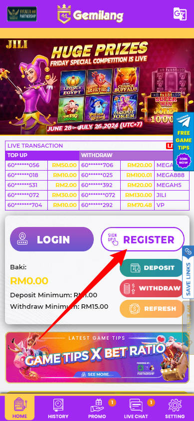 Step 1 - Register at GEMILANG44 Casino - Part 1