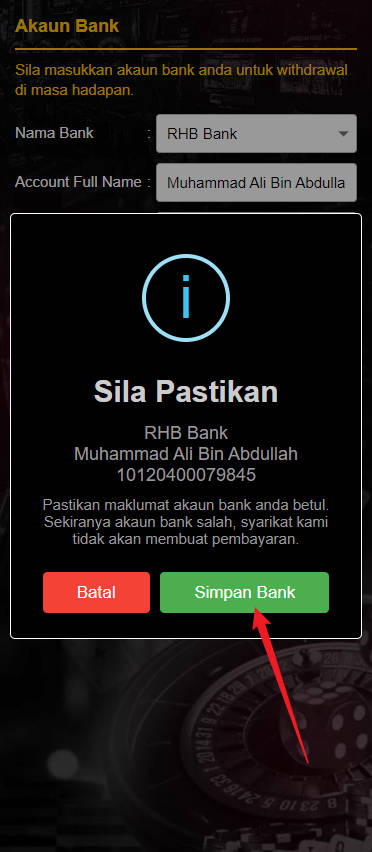 Step 2 - Add bank account on RA88 Casino (Part 2)
