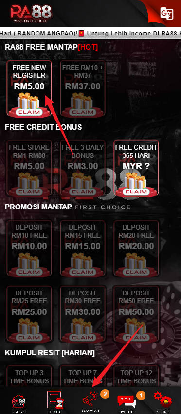 Step-3-Claim-Free-Credit-RM5-on-RA88-Casino-part-1