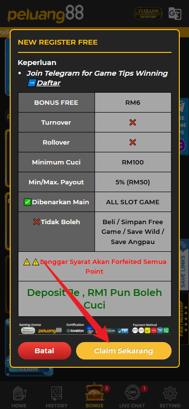 Step 3 - Register at Peluang88 Casino - Free Credit Slot - Part 2