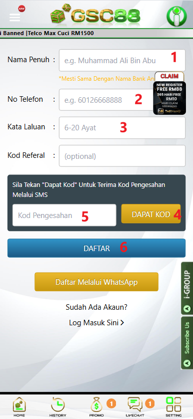 Step 1 - Register at GSC88 Casino - Part 2