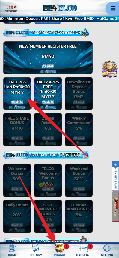 Step 3 - Register at EZ4CLUB Casino - Free Credit 365 - Part 1