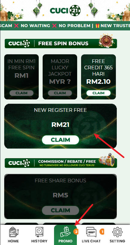 Step 3 - Claim Cuci21 Free Credit No Deposit RM21 - Part 1