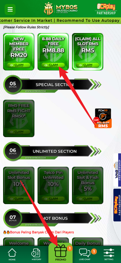 Step 3 - Register at MYBOS Casino - Free Credit 365 - Part 1