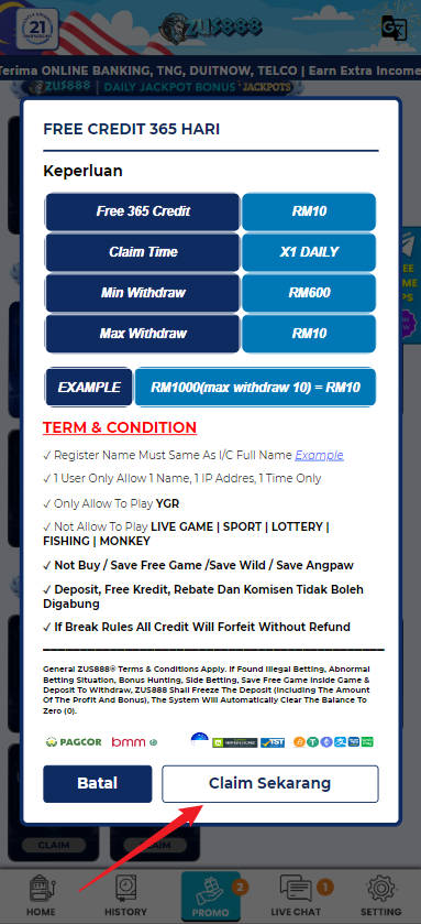 Step 3 - Register at Zus888 Casino - Free Credit 365 - Part 2