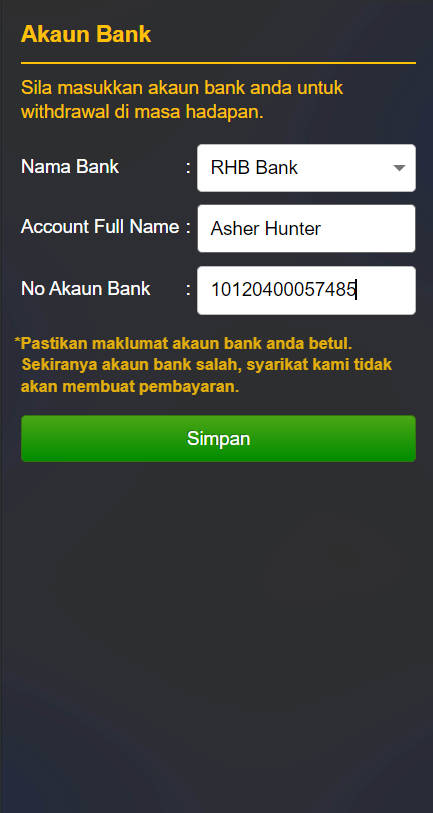 Step 2 - Fill in your bank account details at SBK21 Casino - Part 1