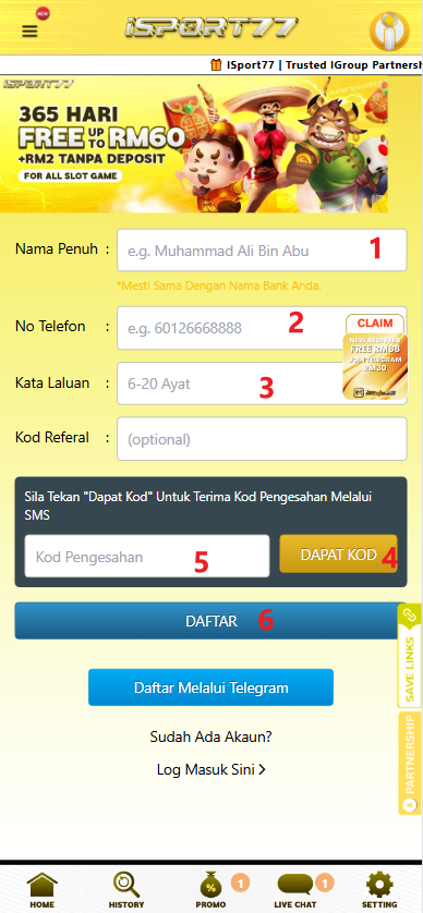 Step 1 - Register at iSport77 Casino - Part 2