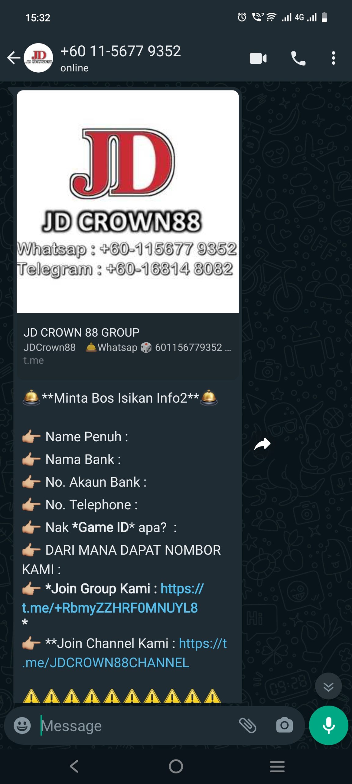 Step 2 - Register an account with JDCROWN88 WhatsApp Support