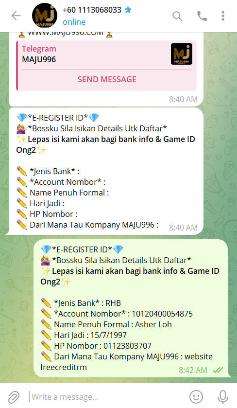 Step 3 - Claim Maju996 Free Credit No Deposit RM50 in Telegram - Part 2