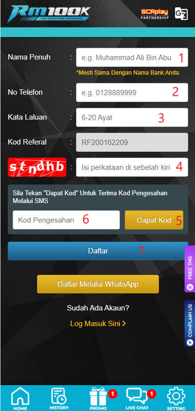 Step 1 - Register at RM100k Casino - Part 2