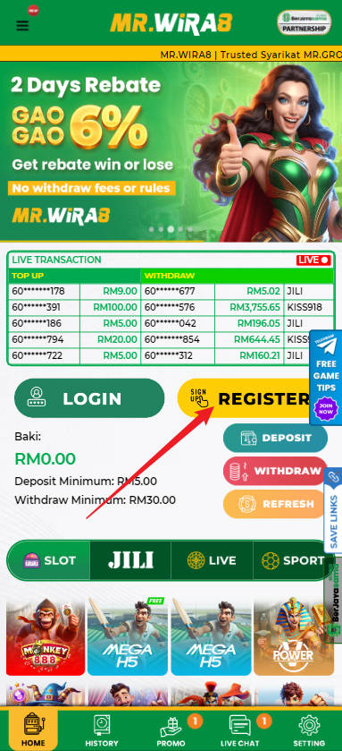 Step 1 - register at MrWira Casino - Part 1