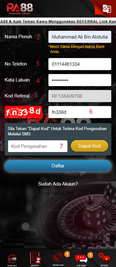 Step 1 - Register as a new member at RA88 - Part 2