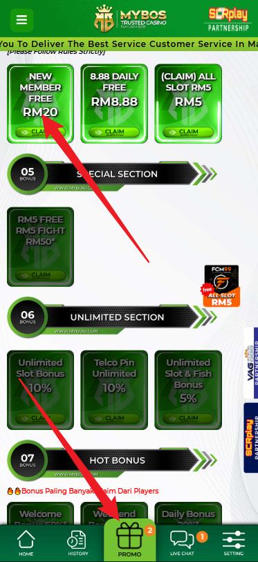Step 3 - Register at MYBOS Casino - Free Credit Slot - Part 1