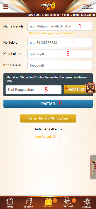 Step 1 - Register at Maju369 Casino - Part 2