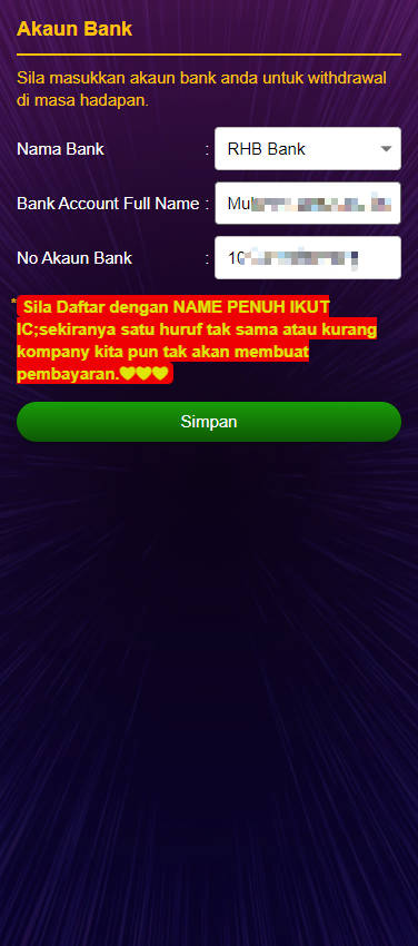 Step 2 - Add bank account on No1Asia Casino (Part 1)