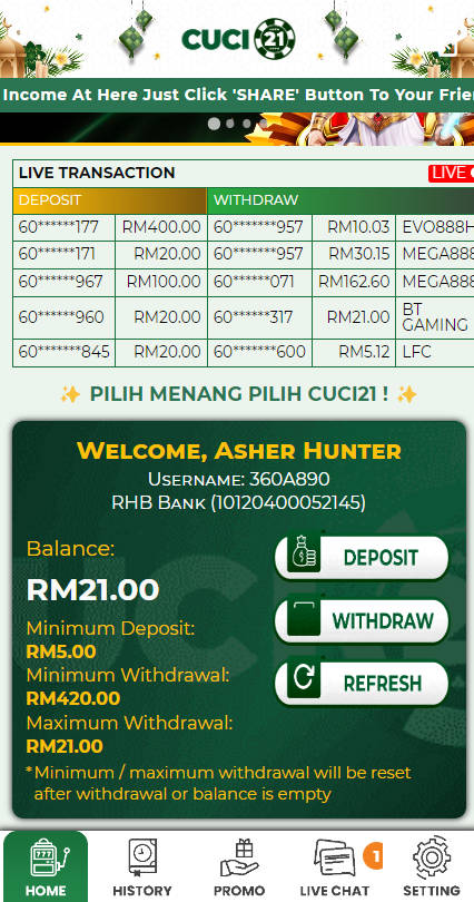 Step 4 - Check credit balance at Cuci21 Wallet