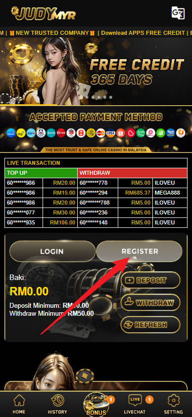 Step 1 - Register at JUDYMYR Casino - Free Credit Slot - Part 1