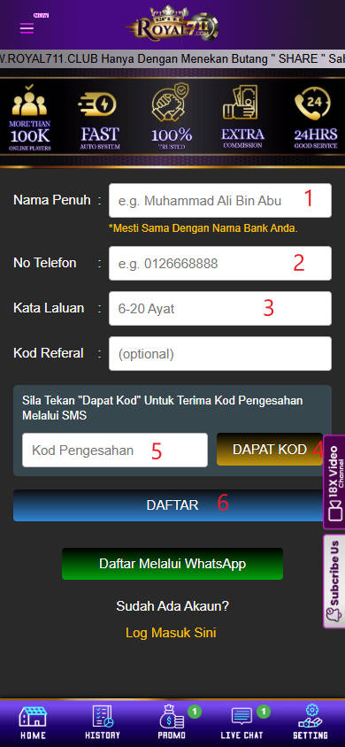 Step 1 - Register at Royal711 Casino - Part 2
