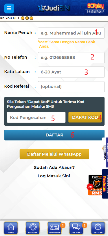 Step 1 - Register at JudiSini Casino - Part 2