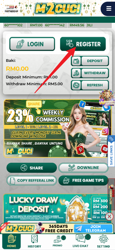Step 1 - Register at M2Cuci Casino - Part 1