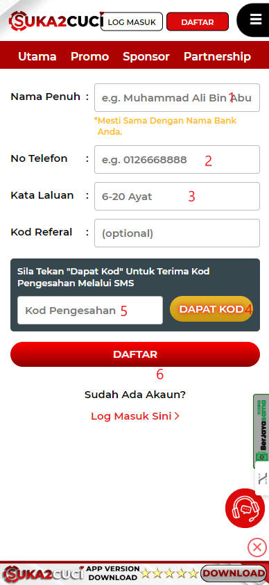 Step 1 - Register at SUKA2CUCI Casino - Part 2