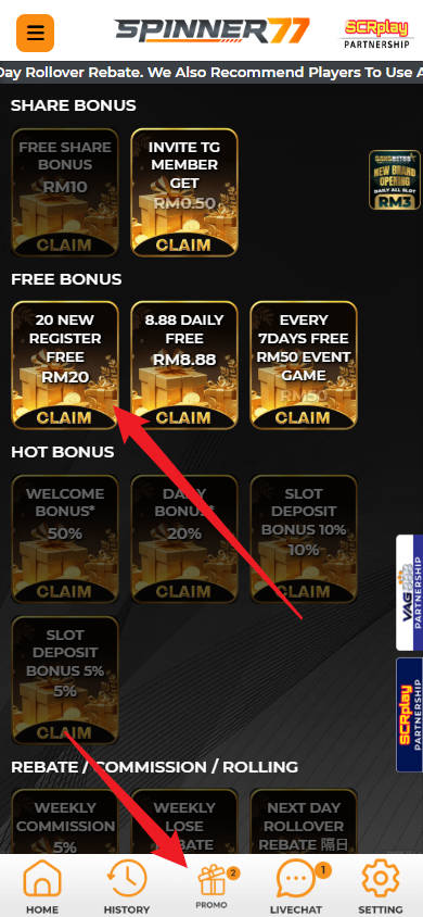 Step 3 - Register at Spinner77 Casino - Part 1