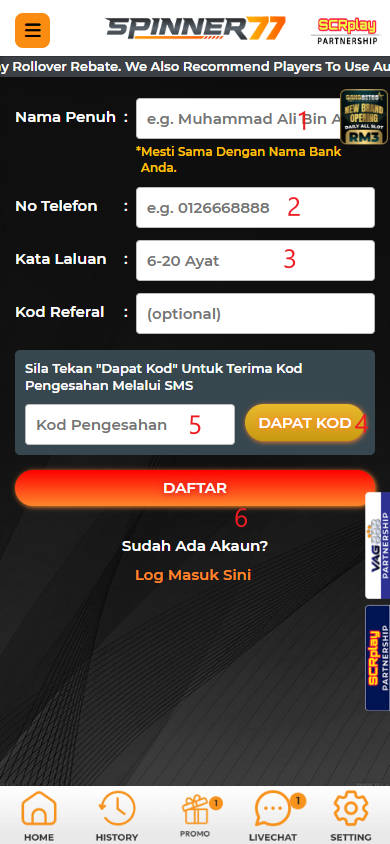 Step 1 - Register at Spinner77 Casino - Part 2