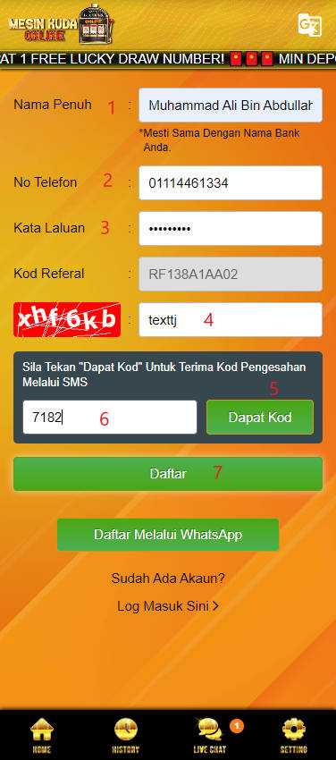 Step 1 - Register at Mesin Kuda Online 888 Casino (Part 2)