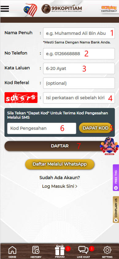 Step 1 - Register at 99Kopitiam Casino - Part 2