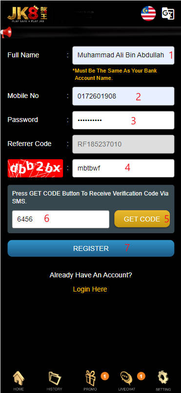 Step 1 - Register at Judiking88 Casino - Part 2