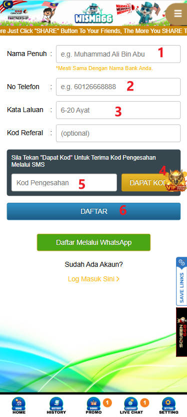 Step 1 - Register at Wisma66 Casino - Part 2