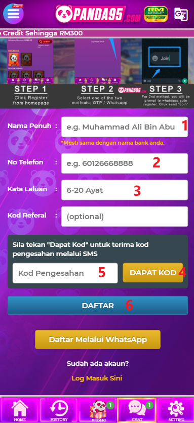 Step 1 - Register at Panda95 Casino - Part 2