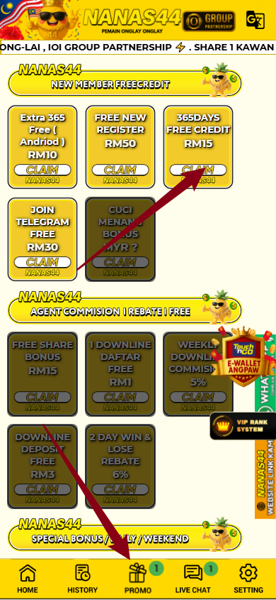 Step 3 - Register at Nanas44 Casino - Free Credit 365 - Part 1