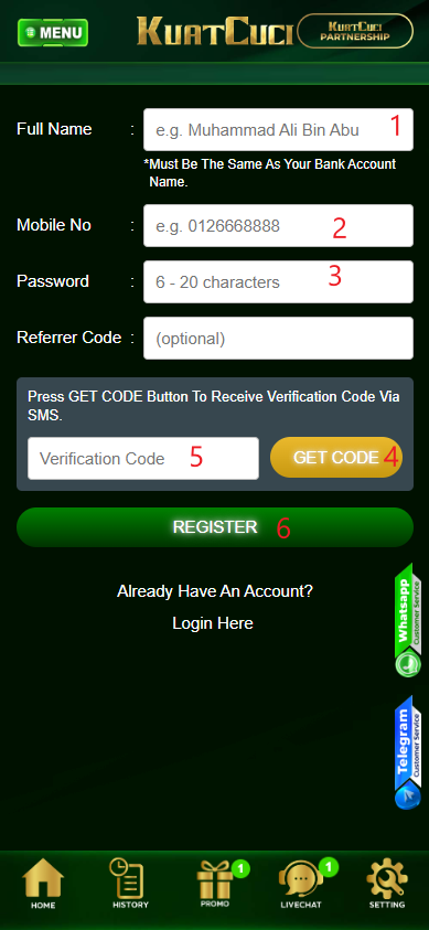 Step 1 - Register at KuatCuci Casino - Part 2