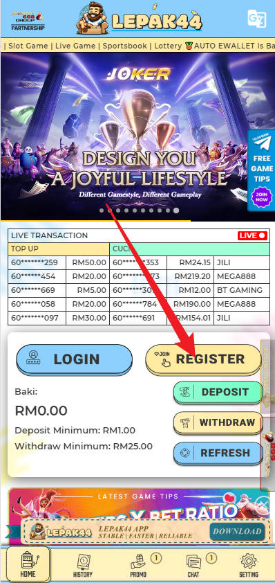 Step 1 - Register at Lepak44 Casino - Part 1