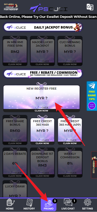 Step 3 - Register at PSCUCI Casino - Free Credit Slot - Part 1
