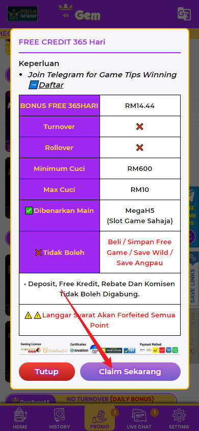 Step 3 - Register at GEMILANG44 Casino - Free Credit 365 - Part 2