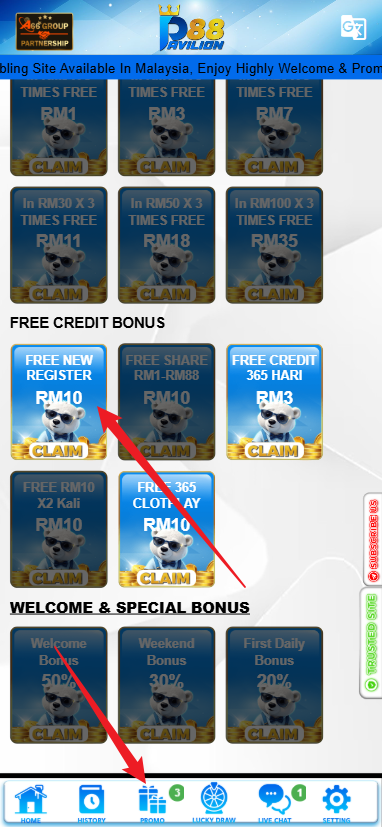 Step 3 - Register at Pavilion88 Casino - Free Credit Slot - Part 1