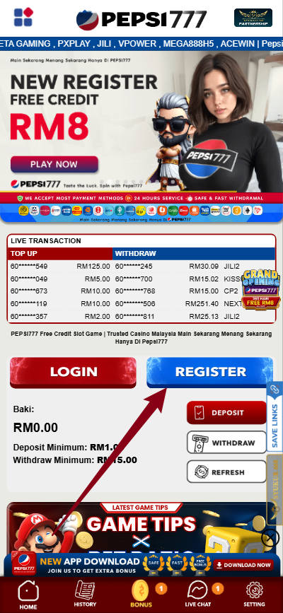 Step 1 - Register at Pepsi777 Casino - Part 1