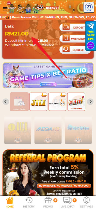 Step 4 - Register at Kaki21 Casino - Free Credit 365 - Part 1