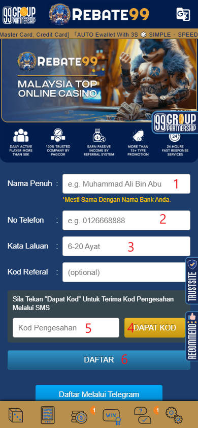 Step 1 - Register at Rebate99 Casino - Part 2