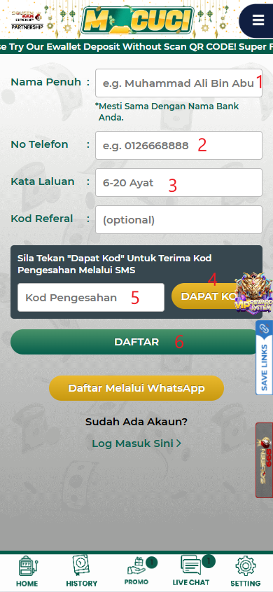 Step 1 - Register at M2Cuci Casino - Part 2