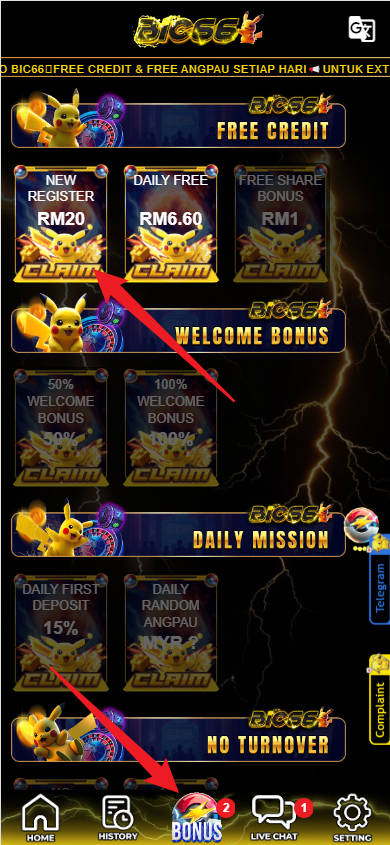 Step 3 - Register at BIC66 Casino - Free Credit Slot - Part 1