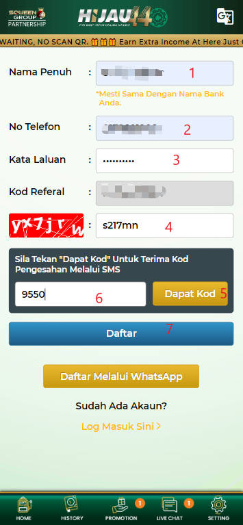 Step 1 - Register at Hijau44 Casino - Part 2