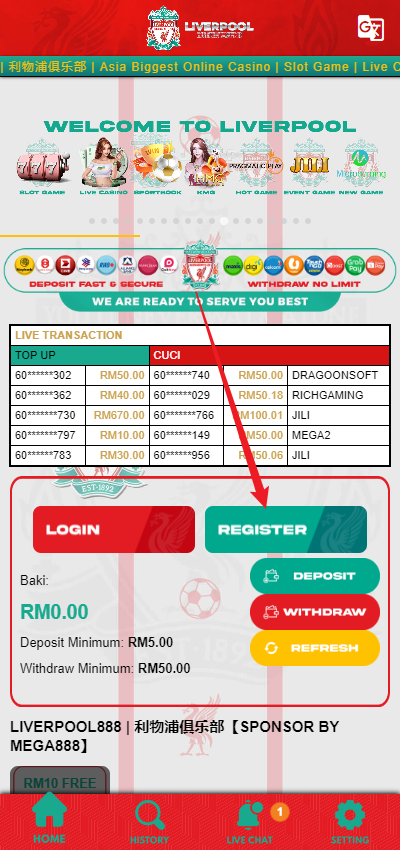 Step 1 - Register at liverpool888 Casino (part 1)