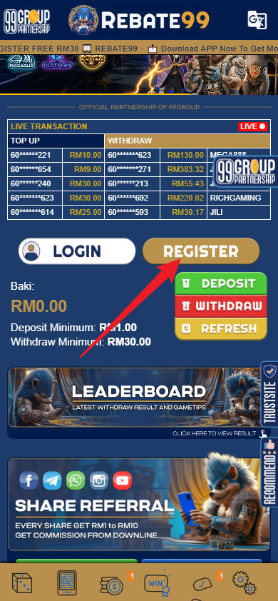 Step 1 - Register at Rebate99 Casino - Part 1