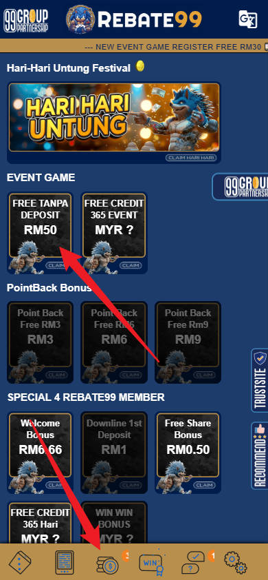 Step 3 - Register at Rebate99 Casino - Free Credit Slot - Part 1