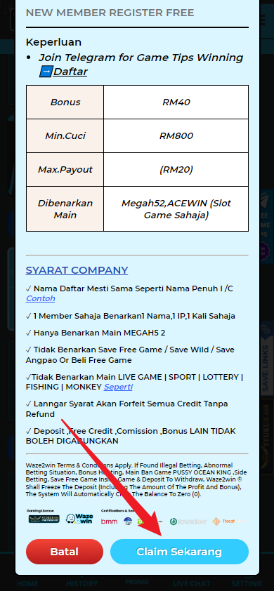 Step 3 - Register at Waze2Win Casino - Free Credit Slot - Part 2